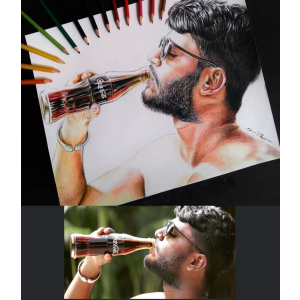 boy with cold drink Colored Pencil Drawing