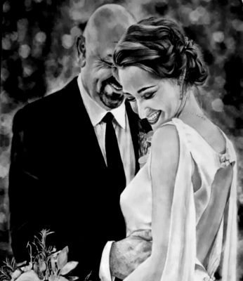 Wedding Charcoal Portrait Painting from Photo.