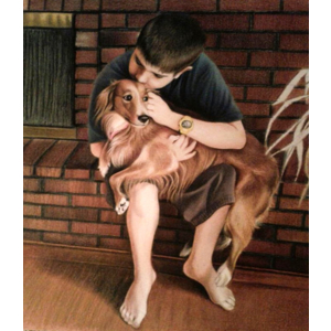 Kid with Pet Dog-colored-pencil-portrait from photos